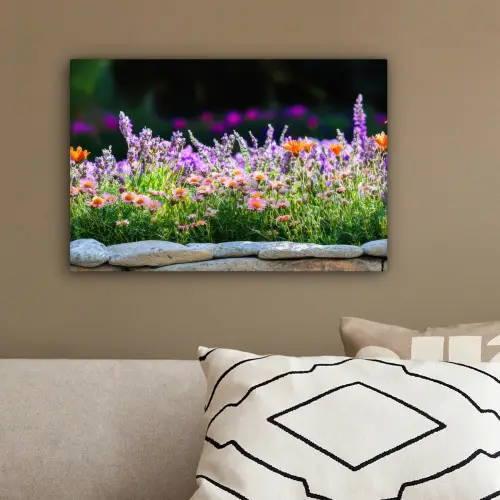 Bloemen - Steenrand - Kleurrijk canvas 2cm klein -sfeer3