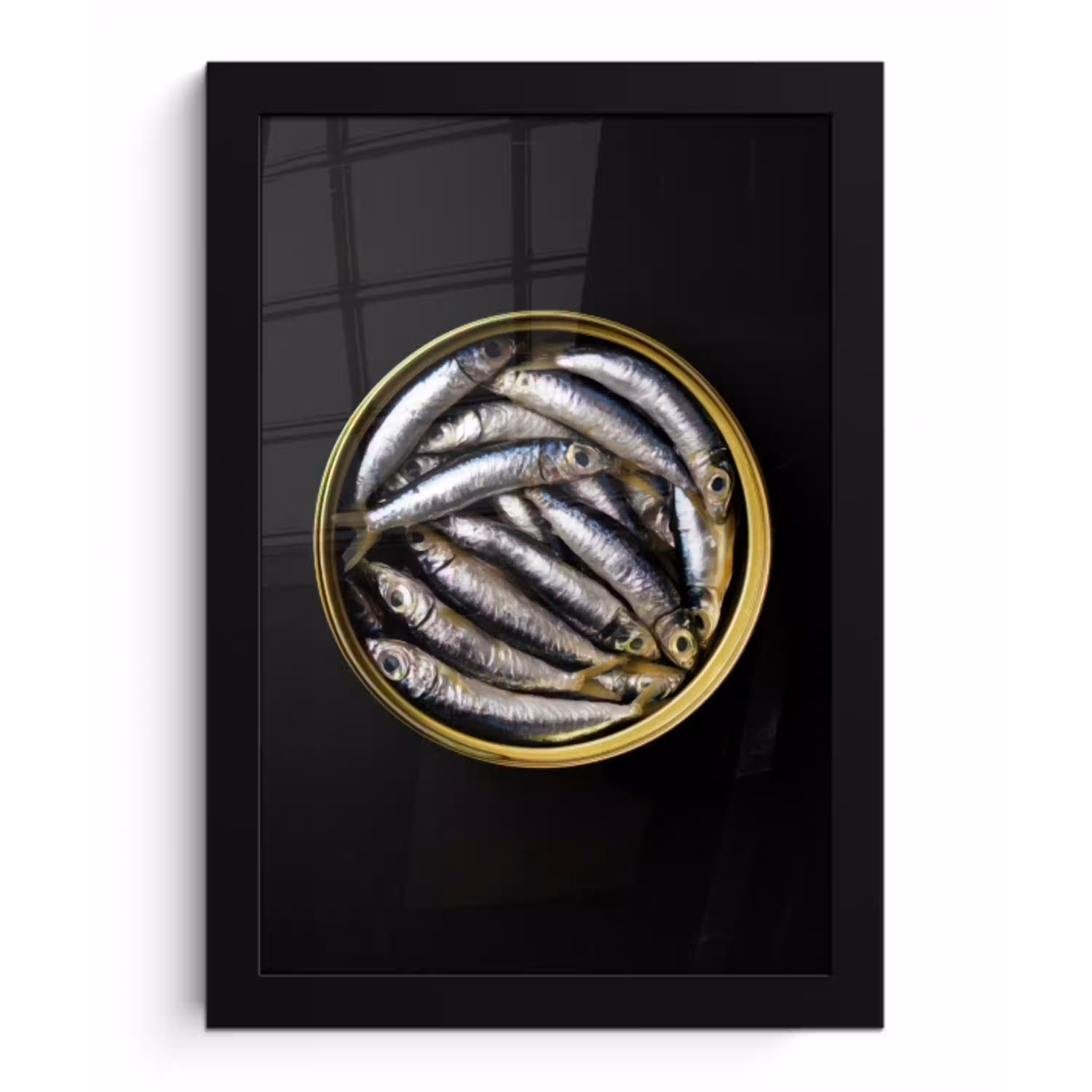 Sardines - Vissen - Rond - Zwart fotolijst zwart zonder passe partout klein -3d