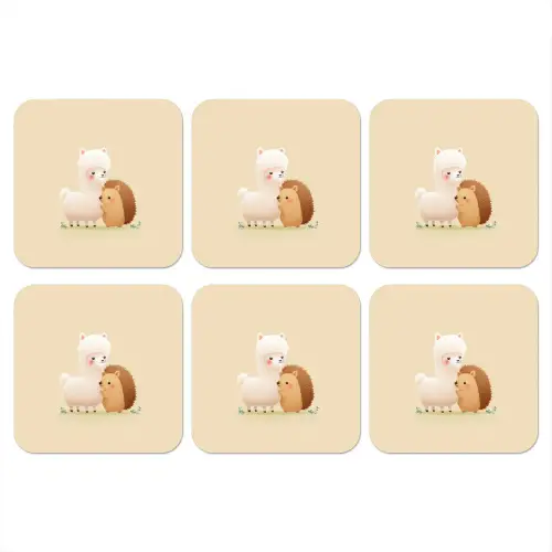 Alpaca - Egel - Bruin - Knuffelen onderzetter kurk middel -3d