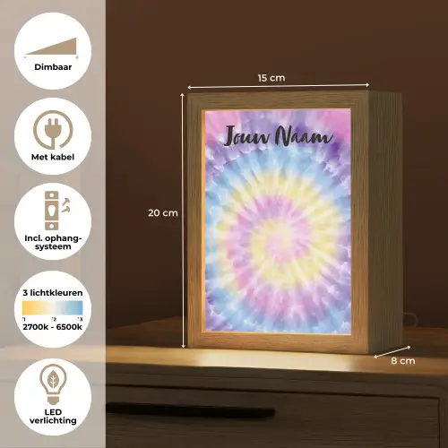 Tie Dye - Klassiek - Pasteltinten Light Box met kabel (Kinderlampje) klein -USP_NL