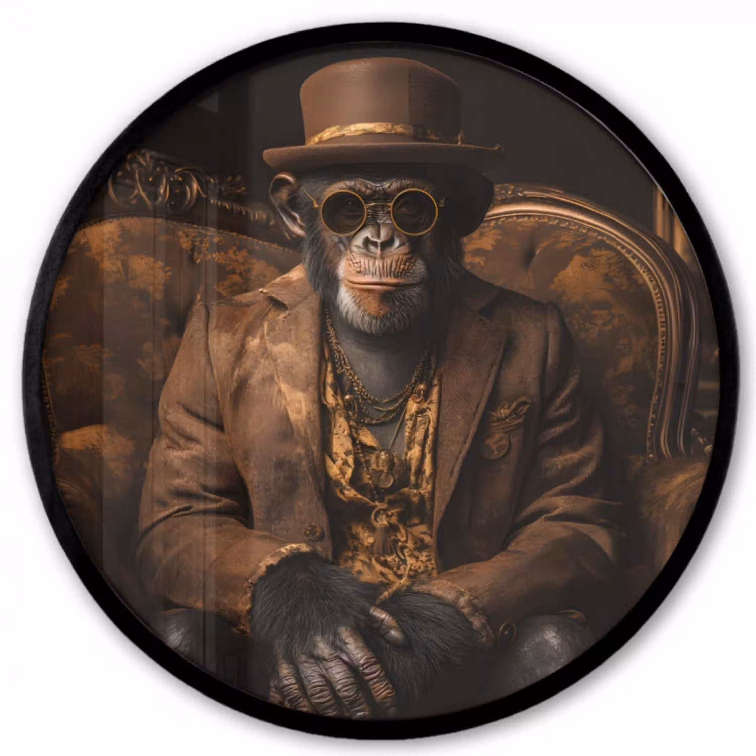 Chimpansee - Stoel - Pak - Bruin Fotolijst rond zonder passe partout klein -3d