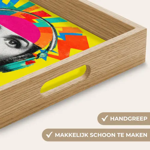 Vrouw - Koptelefoon - Geel Dienblad Rechthoek middel -USP_HandgreepNL