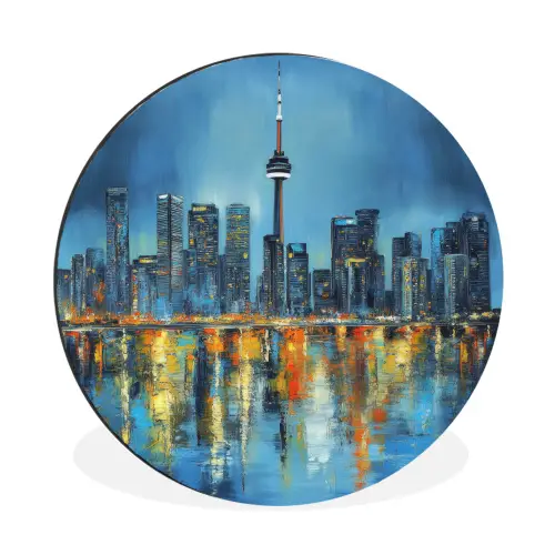 Skyline Toronto - Water - Stadslichten - Toren Wandcirkel aluminium klein -3d
