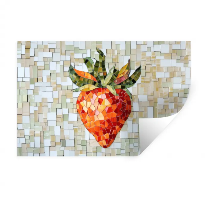 Aardbei - Rood - Mozaïek - Fruit Muursticker klein -3d