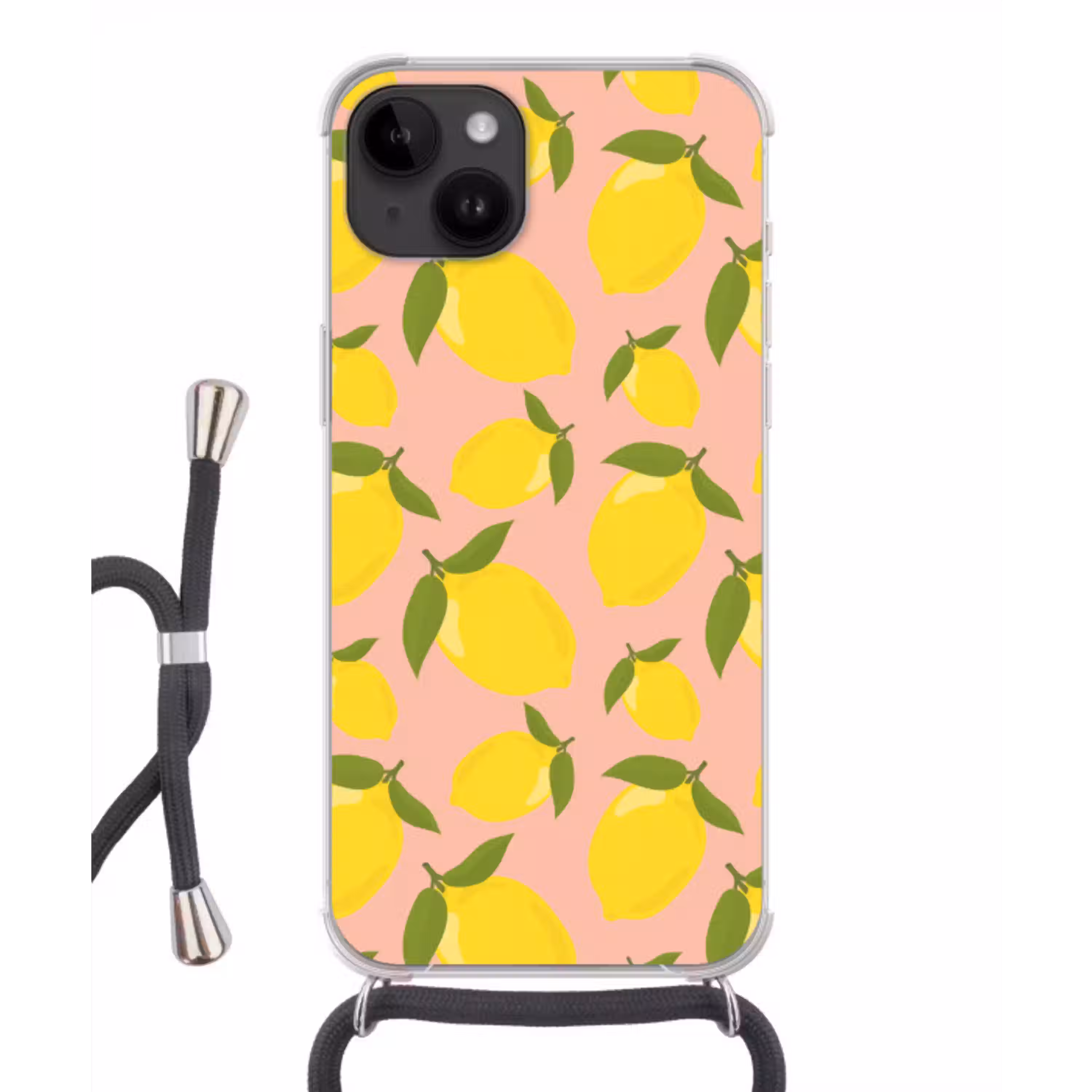 Citroenen - Geel - Roze - Patroon - Vruchten Crossbody Case iPhone 14 middel -3d