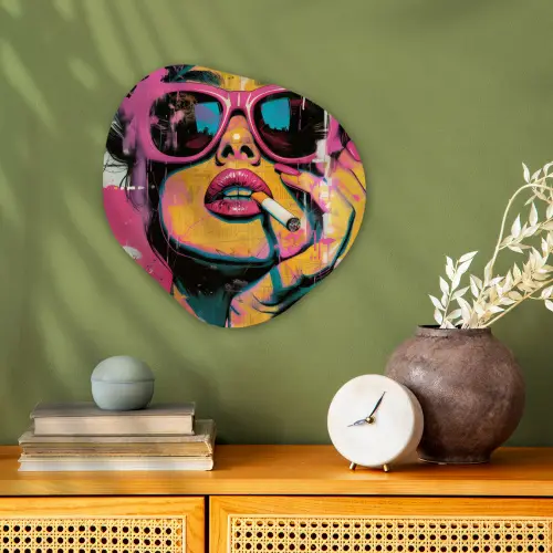 Portret - Vrouw - Abstract - Zonnebril Wandcirkel Organisch Forex 3mm klein -sfeer2