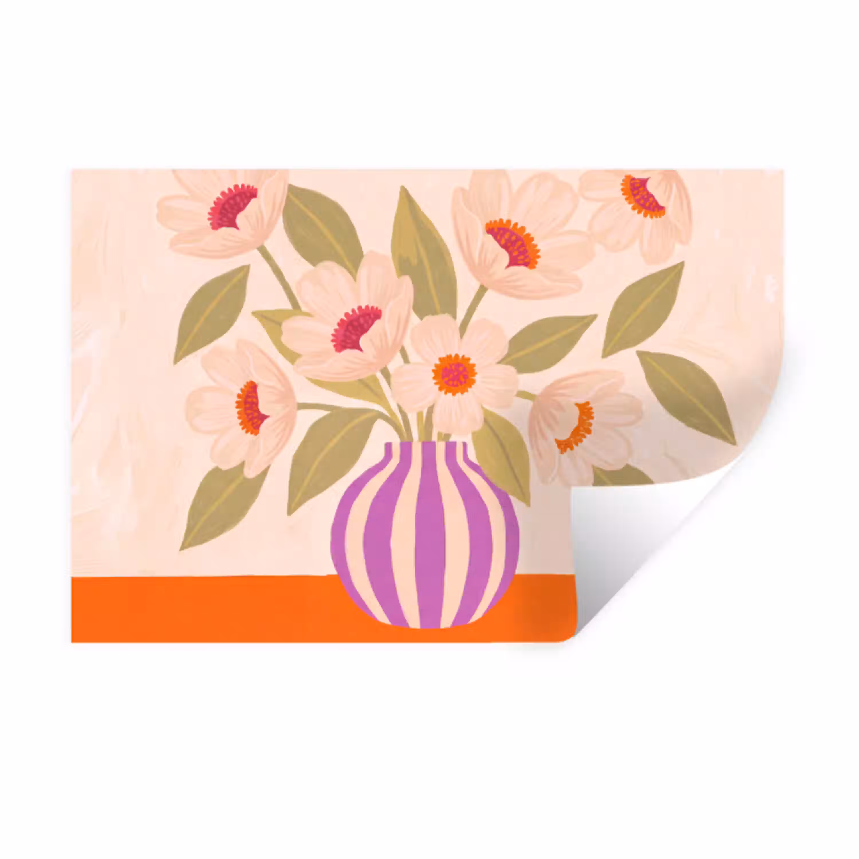 Bloemen - Vaas - Abstract - Paars - Oranje Muursticker klein -3d