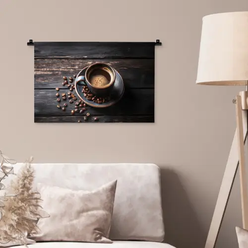 Kop - Koffie - Hout - Bonen Wandkleed katoen klein -sfeer4