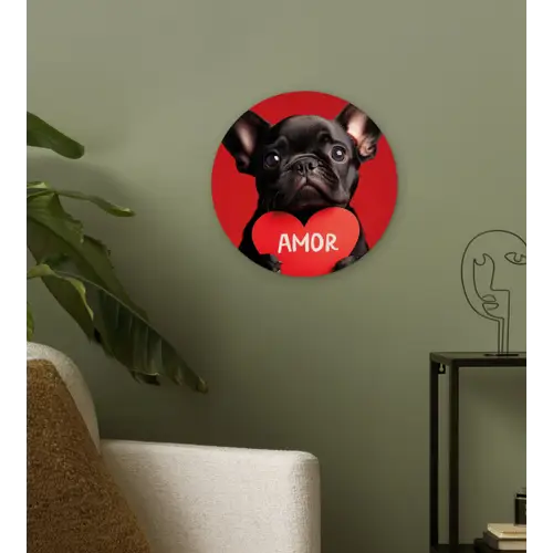 Amor - Hond  - Hartje - Rood Wandcirkel plexiglas klein -sfeer3