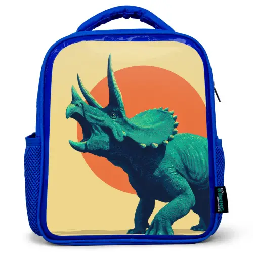 Triceratops - Cirkel - Oranje - Hoorns Kinderrugzak - Blauw middel -3d