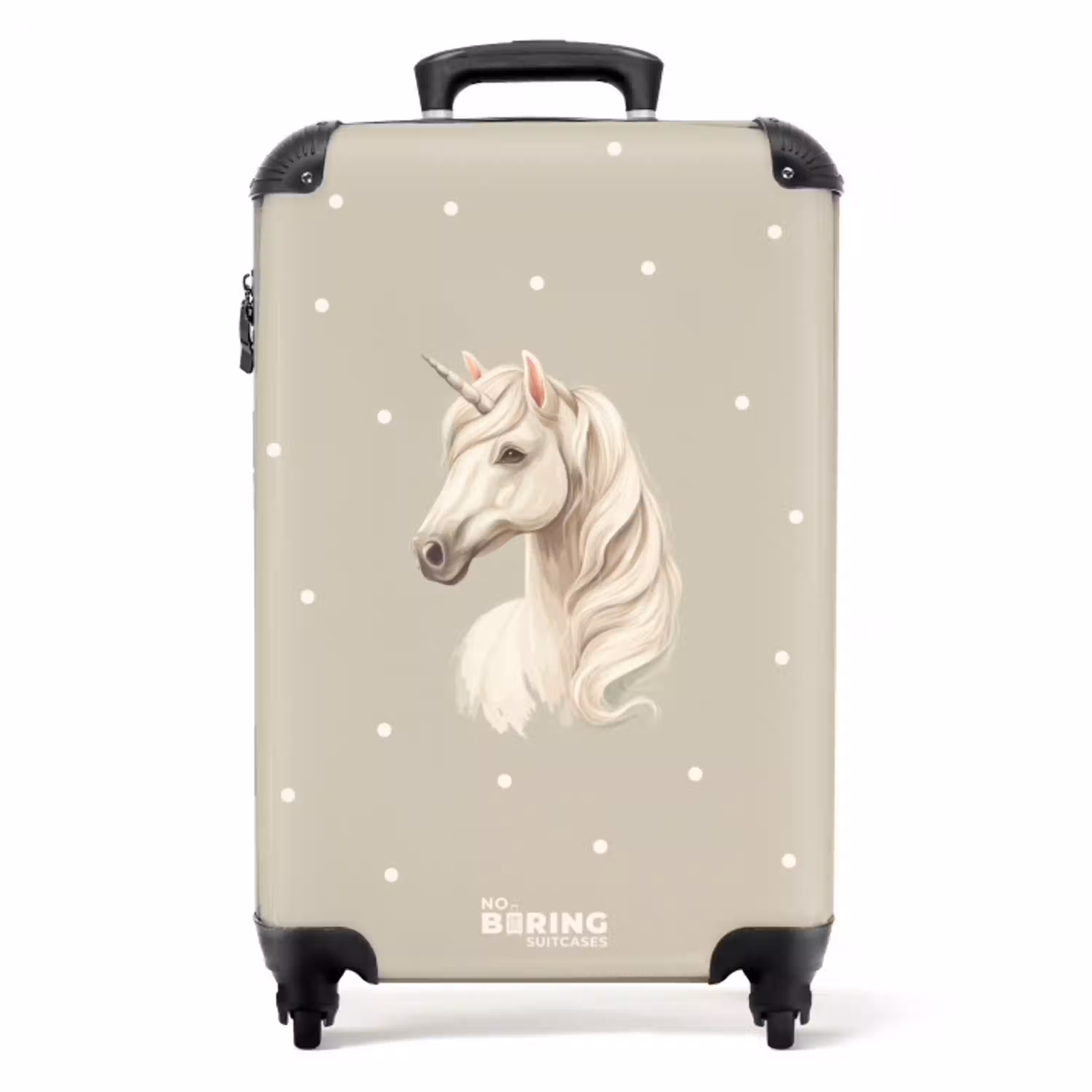 Eenhoorn omringd door stippen in neutrale kleuren NBS - Handbagage koffer - Volwassenen Unisex middel -productfoto_recht