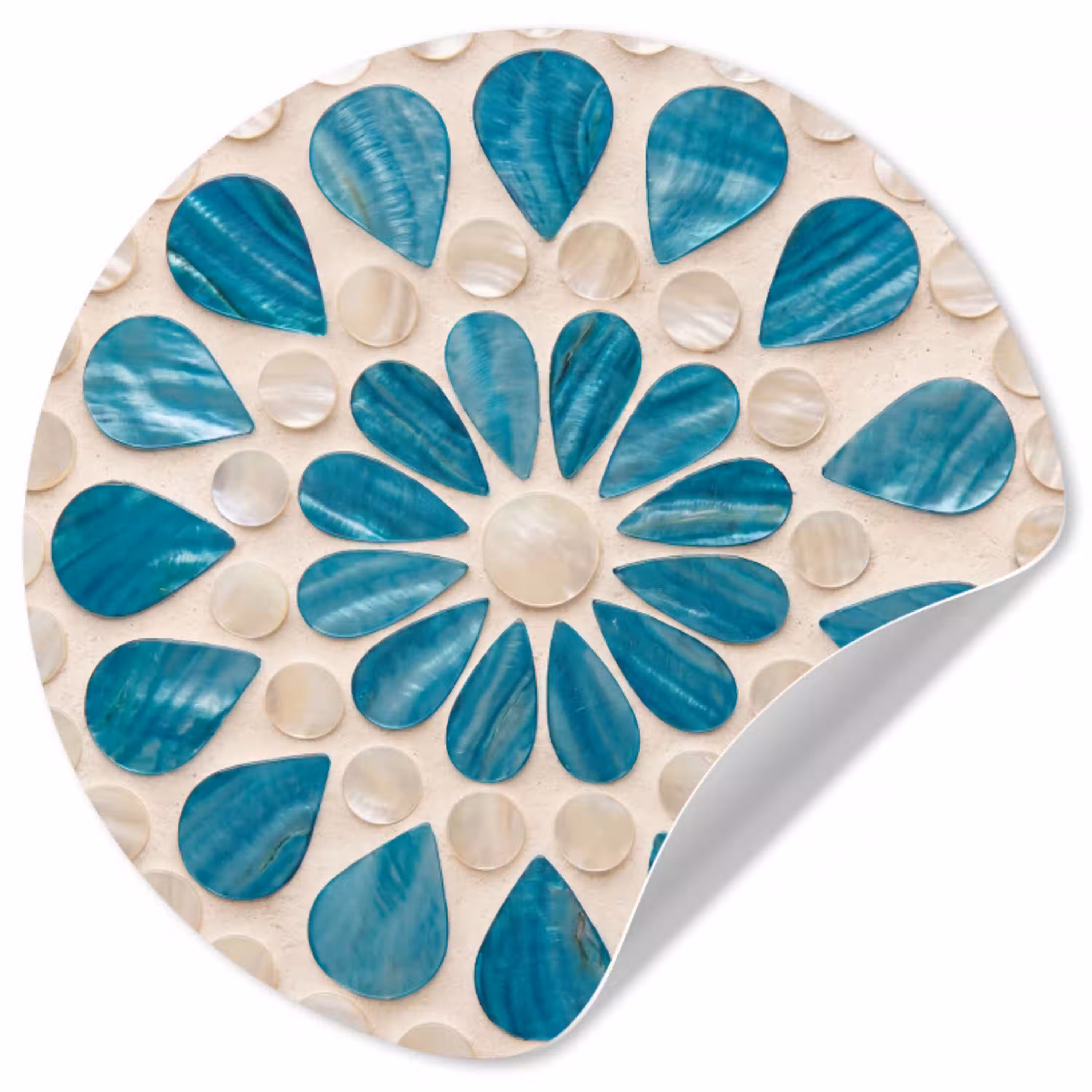 Patroon - Mozaïek - Schelpen - Abstract - Turquoise Wandcirkel behangsticker klein -3d