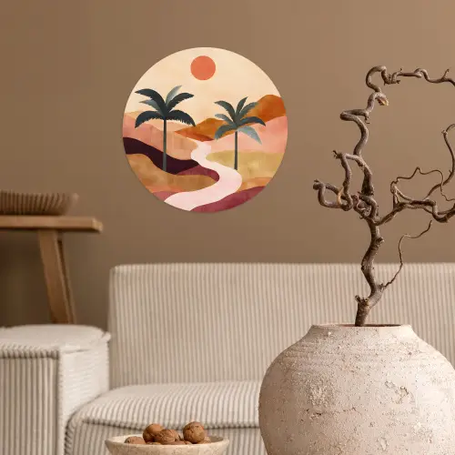 Heuvels - Palmbomen - Abstract Wandcirkel behangsticker klein -sfeer1