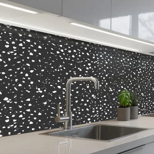 Terrazzo -  Patroon - Zwart - Wit keuken achterwand 2 middel 871 -3d_schuin