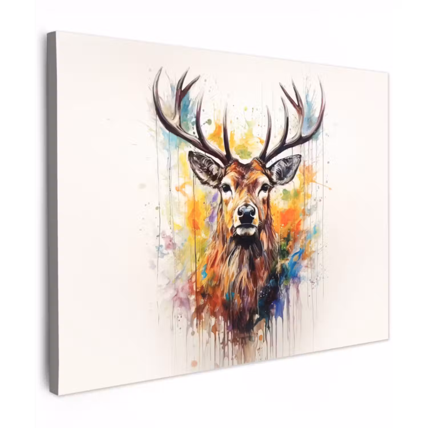 Canvas schilderij - Hert - Ree - Gewei - Kunst - Verf - Dier - Kleurrijk