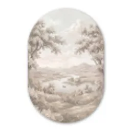 Rivierlandschap - Bergen - Natuur - Vintage - Beige Wandcirkel Ovaal Forex klein -3d