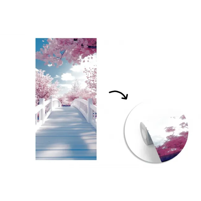 Brug - Kersenbomen - Wit fotobehang vinyl groot -3d
