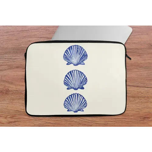 Schelpen - Blauw - Patroon laptophoes neopreen klein -tafel