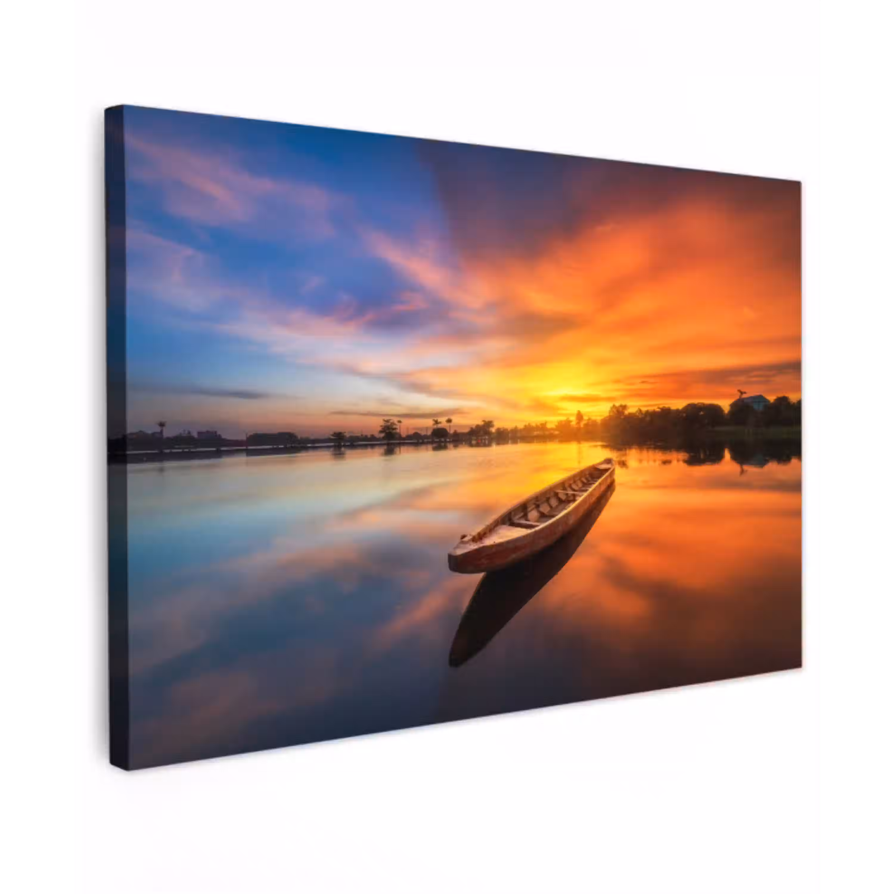 Boot - Water - Zonsondergang - Oranje - Water canvas 2cm klein -z3d