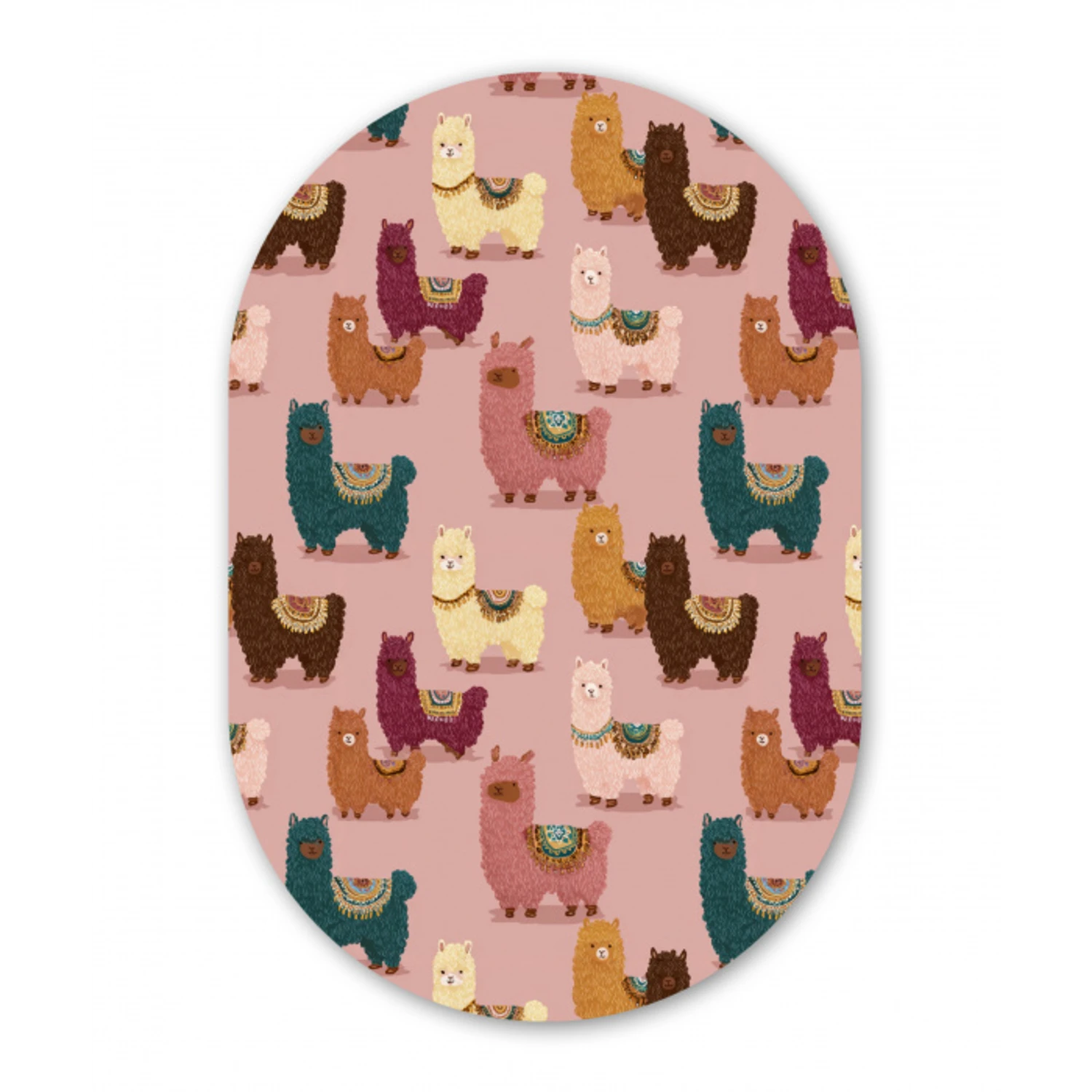 Alpaca's - Patroon - Kleurrijk Wandcirkel Ovaal Forex klein 630 -3d