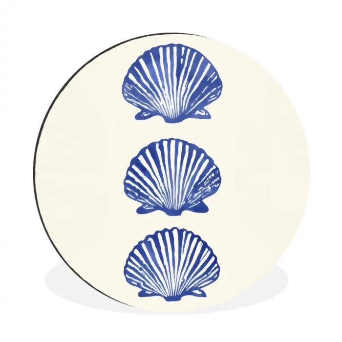 Schelpen - Blauw - Patroon Wandcirkel aluminium klein -3d