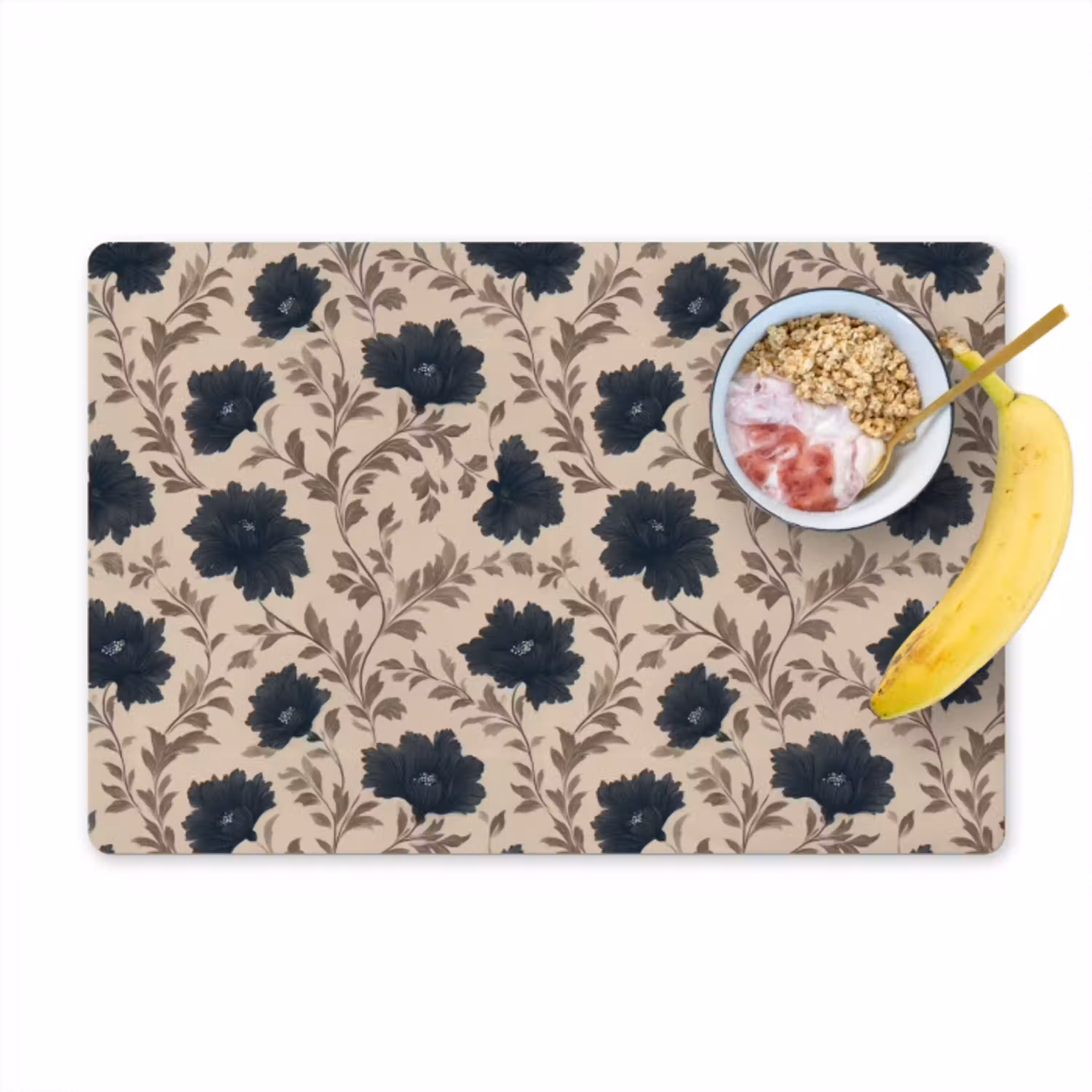 Motief - Bloemen - Zwart - Beige Placemat vinyl groot 368 -zzzproduct_Kitchenyeah-website