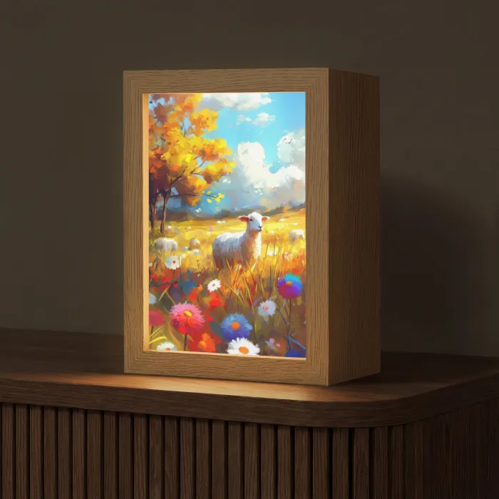 Schaap - Weide - Bloemen Light Box met kabel (Tafellamp) klein -z3d_website
