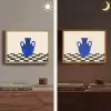 Vaas - Blauw - Geblokt - Modern Light Box met batterij (Wandlamp) middel -sfeer3
