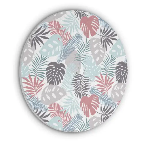 Monstera - Pastel - Bladeren - Tropical Akoestische PET Vilt - Rond klein -3d