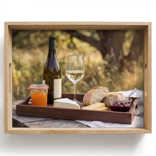 Tablett - Picknick - Wein - Käsetafel