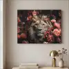 Leeuw - Dier - Natuur - Botanisch - Bloemen - Roze Textielframe zwart klein -sfeer2