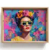 Vrolijk portret - Vrouw - Bloemenkroon Dienblad Rechthoek middel -z3d_shopping
