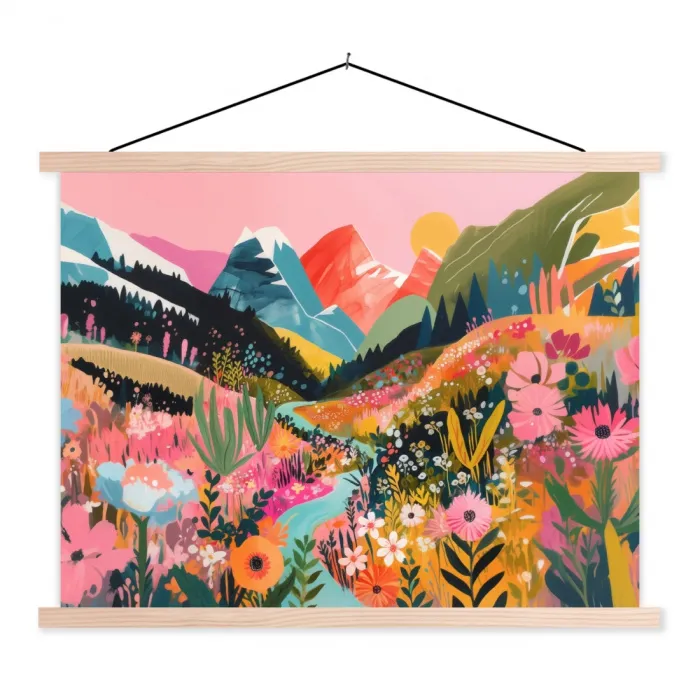 Rivier - Diepte - Bloemen textielposter latten blank klein -3d