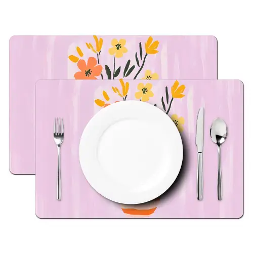 Vaas - Gestreept - Bloemen - Oranje Placemat vinyl groot -zzsfeer2_Kitchenyeah-website