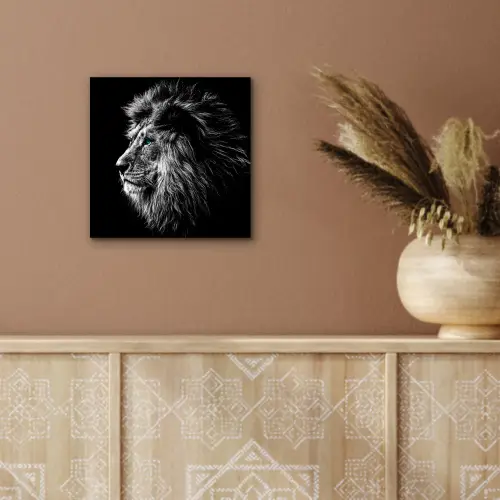 Zwart Wit - Leeuw - Kop - Dieren aluminium wit klein -sfeer4