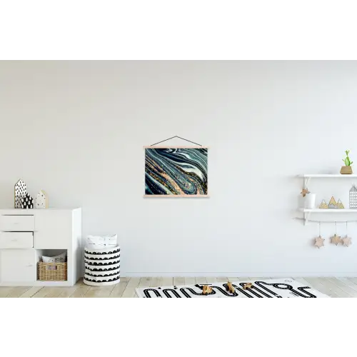 Marmer - Goud - Blauw - Glitter - Marmerlook - Abstract textielposter latten blank klein -kinderkamer