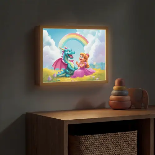 Prinses - Draak - Regenboog Light Box met batterij (Wandlamp kind) middel -sfeer5_kind