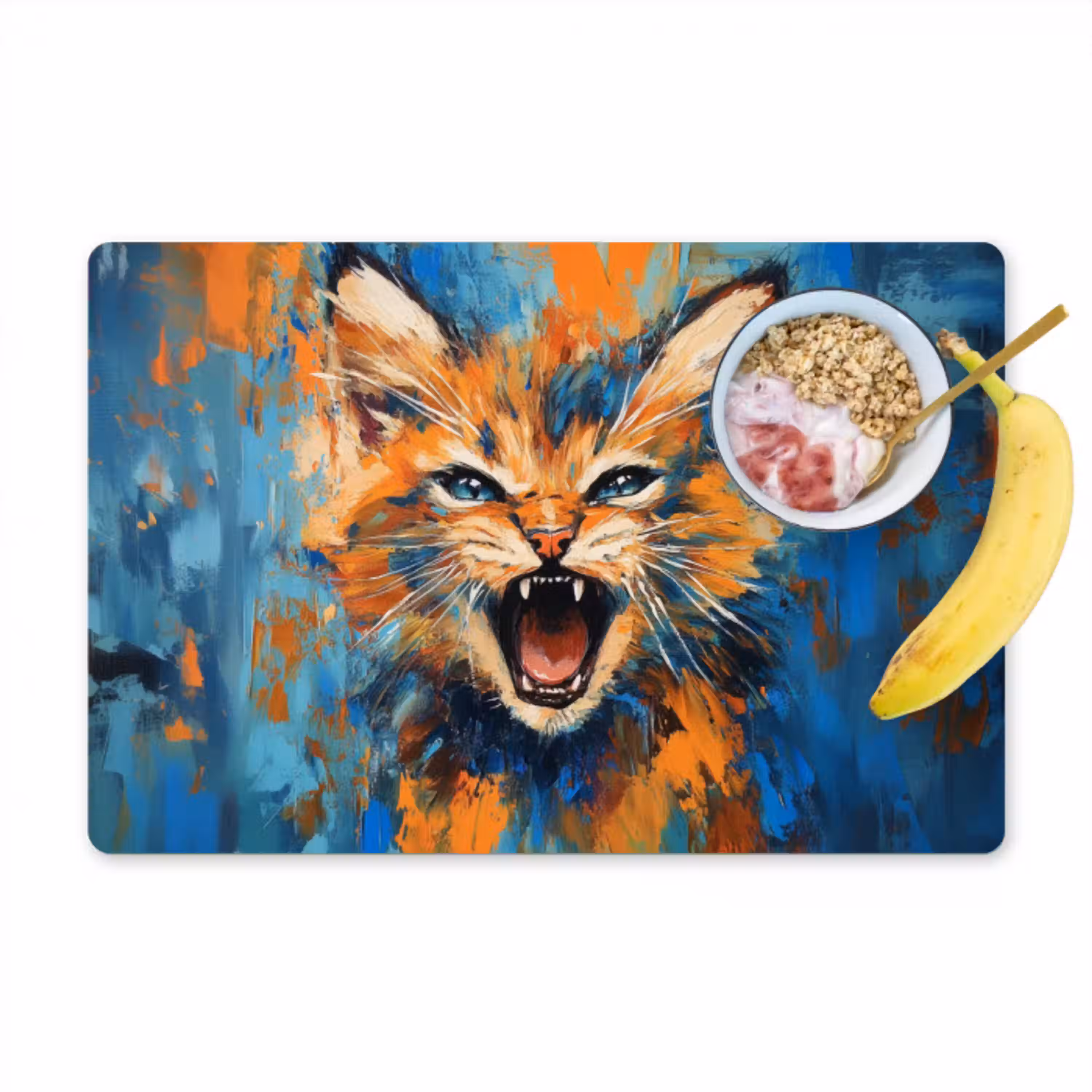 Kat - Kleurrijk - Oranje - Blauw Placemat vinyl groot -zzzproduct_Kitchenyeah-website