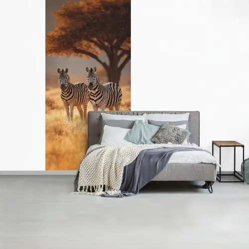 Zebra's - Savannelandschap - Gras fotobehang vinyl groot -slaapkamer