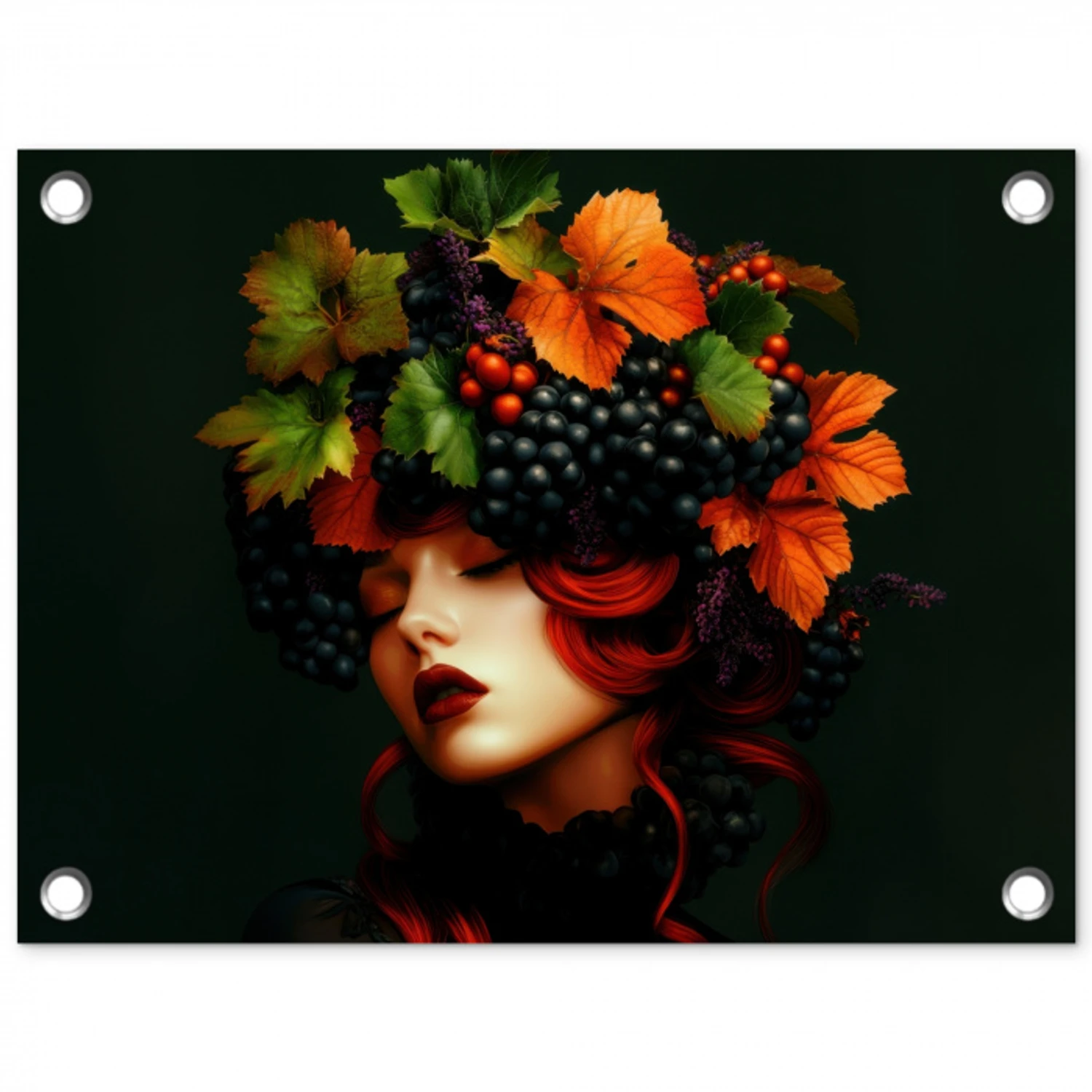 Vrouw - Rood - Groen - Druiven tuinposter los doek klein -3d