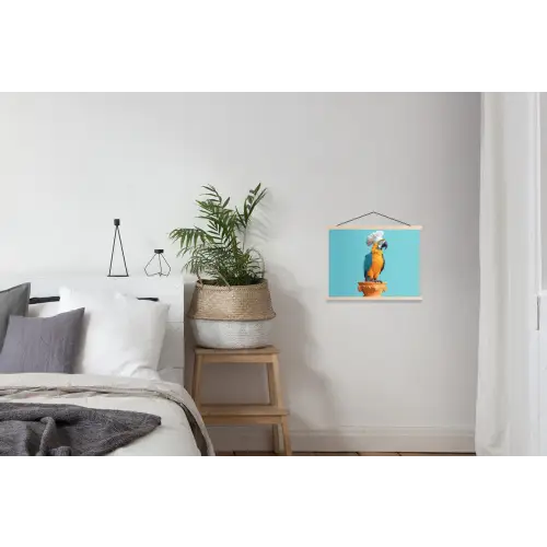 Papegaai - Koksmuts - Grappig - Vogel textielposter latten blank klein -woonkamer