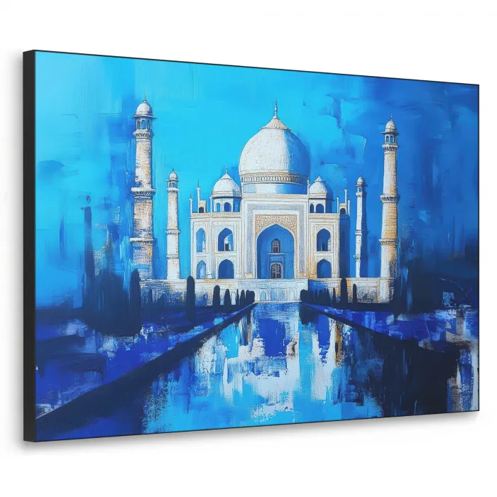 Taj Mahal - Ramadan - Blauw - Islamitische Textielframe zwart klein -3d