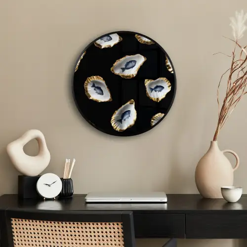 Oesters - Vissen - Blauw - Goud Fotolijst rond zonder passe partout klein -sfeer1