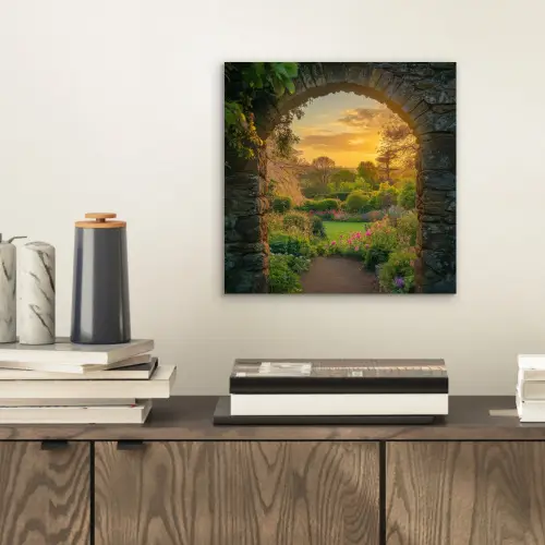 Poort - Planten - Zonsondergang aluminium wit klein -sfeer1