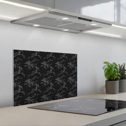 Zwart - Bloesem - Grijs keuken achterwand spatscherm klein 900 -3d_schuin