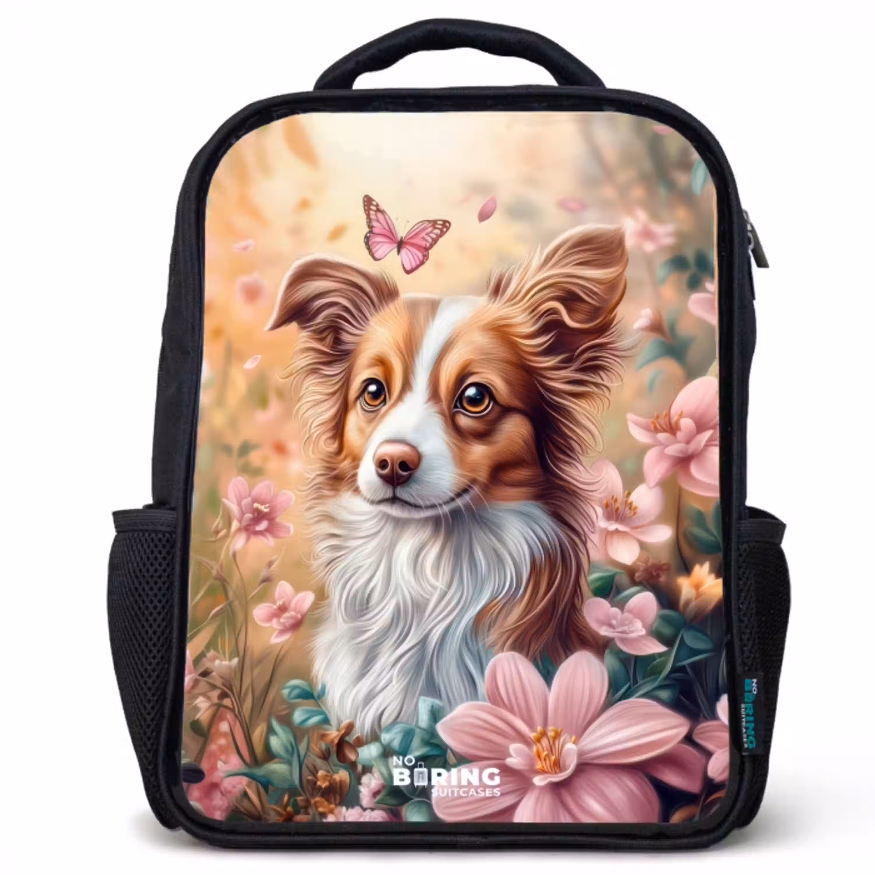Hond in bloemenveld met vlinders Rugzak - Zwart middel -3d