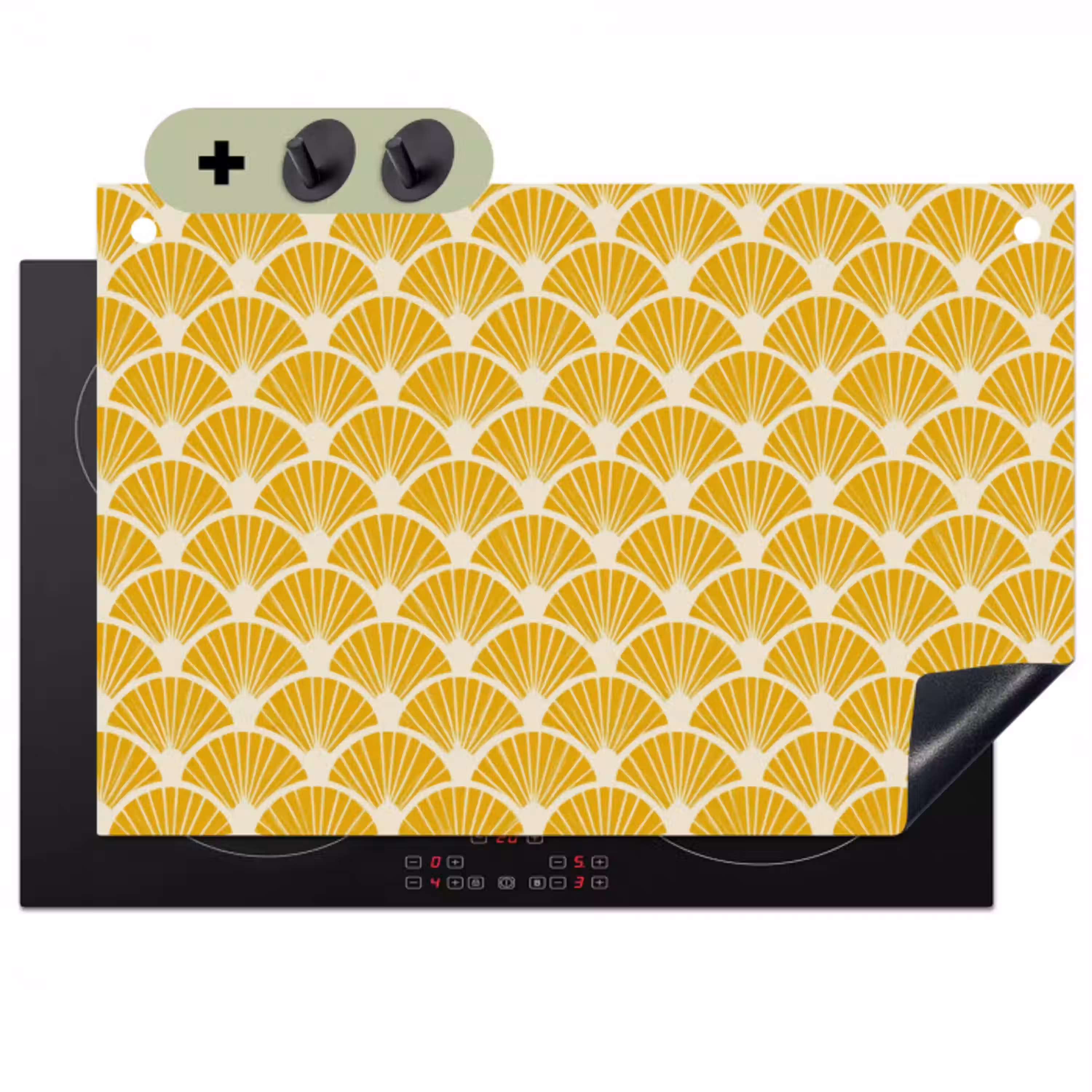 Waaiers - Art Deco - Retro - Okergeel Inductie beschemer met haakjes klein 777 -3d
