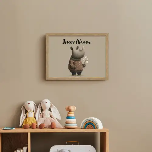 Neushoorn - Witte bloemen - Lief Light Box met batterij (Wandlamp kind) middel -sfeer2_kind