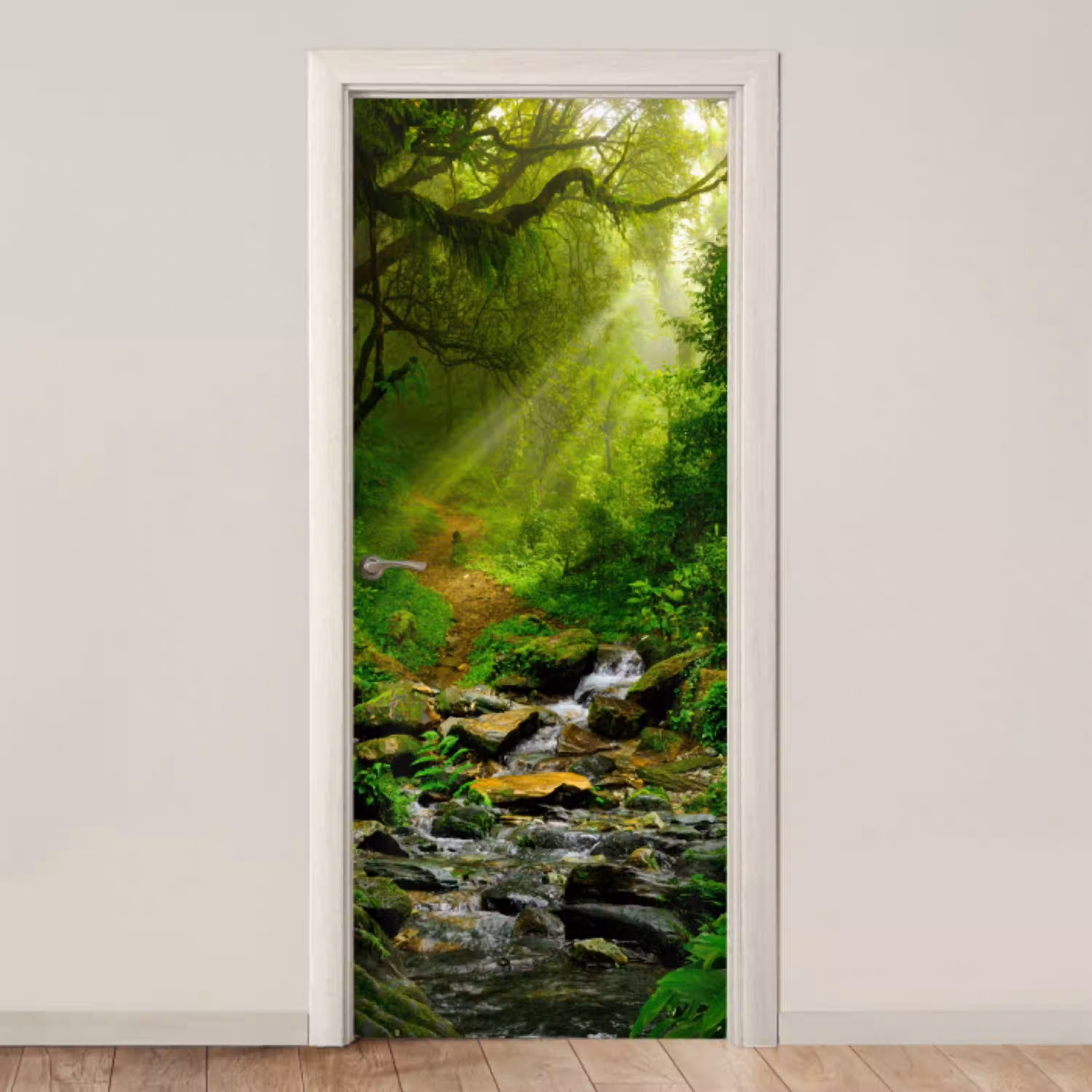 Jungle - Groen - Waterval - Natuur deurposter klein -3d_beige