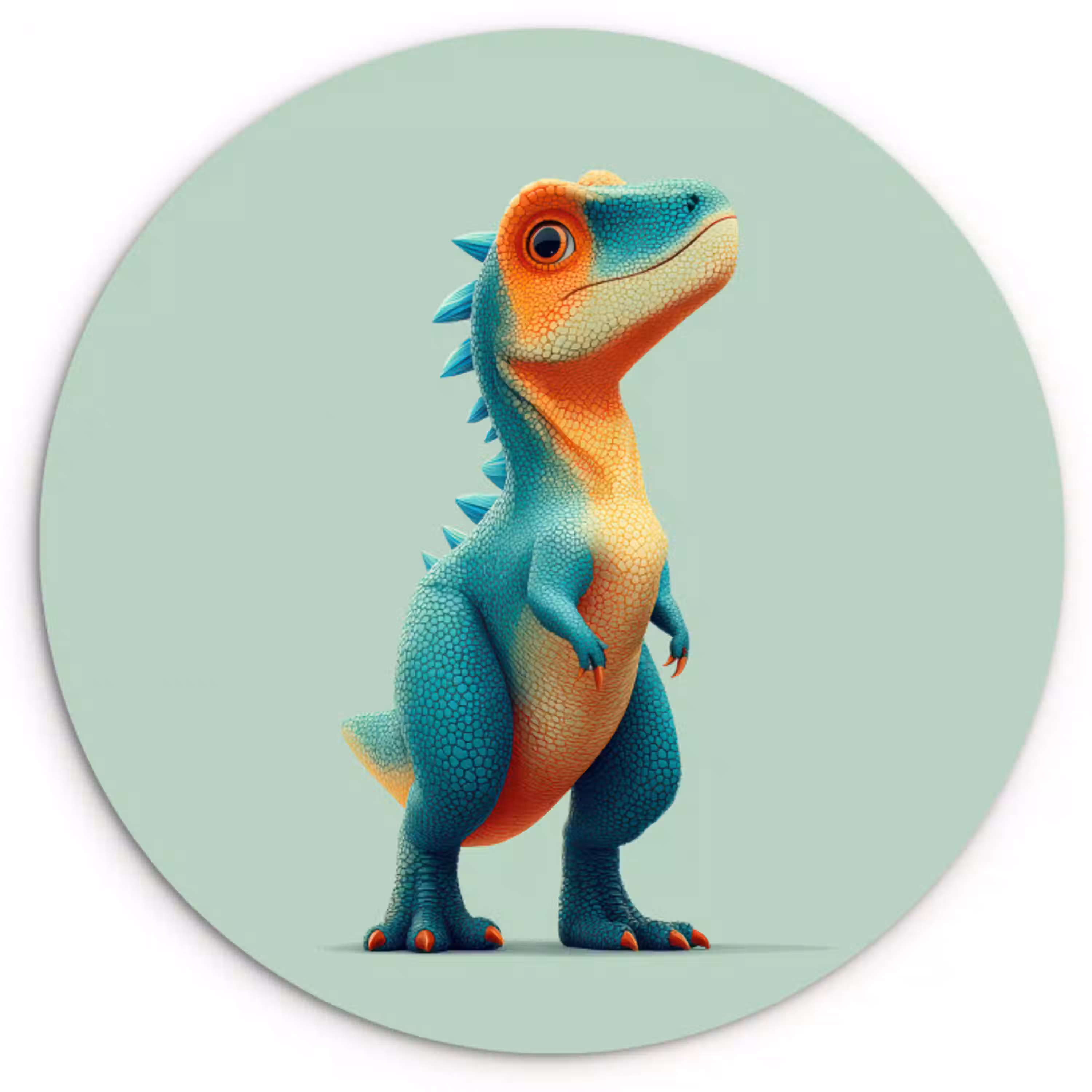 Cartoon - Dino - Oranje - Stekels Wandcirkel kunststof plaat 5mm dik klein -3d